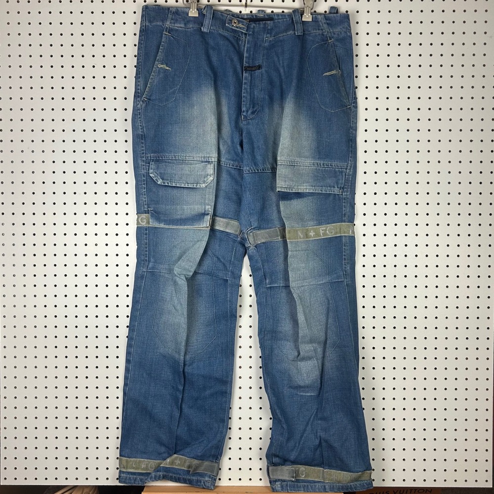 Marithe Francois Girbaud Shuttle Tape Cargo Jeans 38x34 90s Blue Denim Hip Hop‎